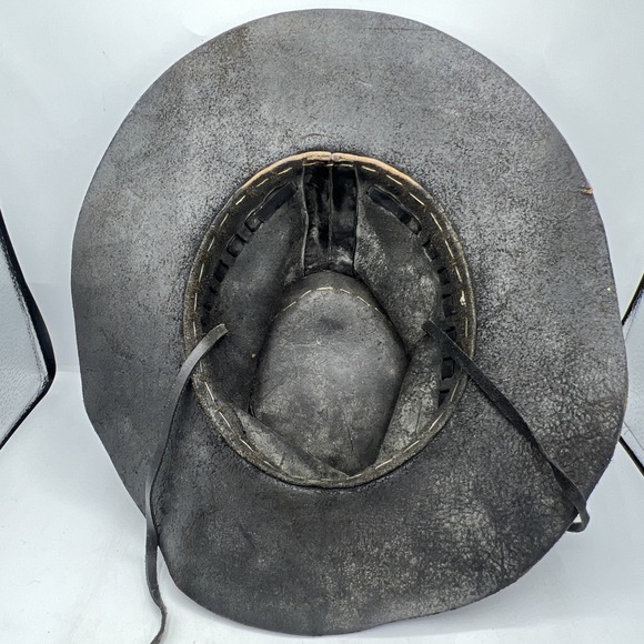 Crocodile Dundee Leather Outback W/ 2 Teeth Under Neck Tie Hat - Picture 9 of 12